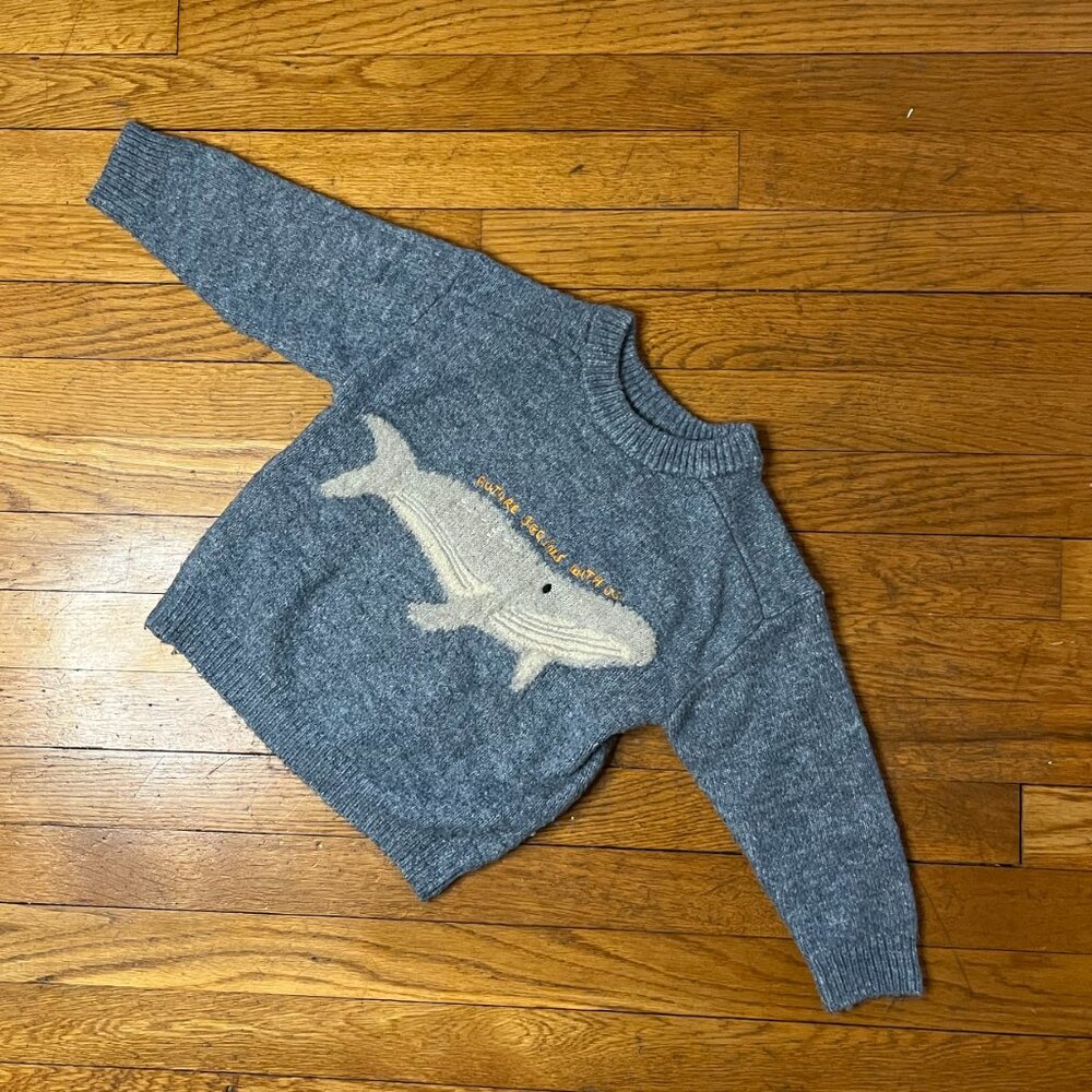 Zara Gray Sweater with Cream Whale Motif